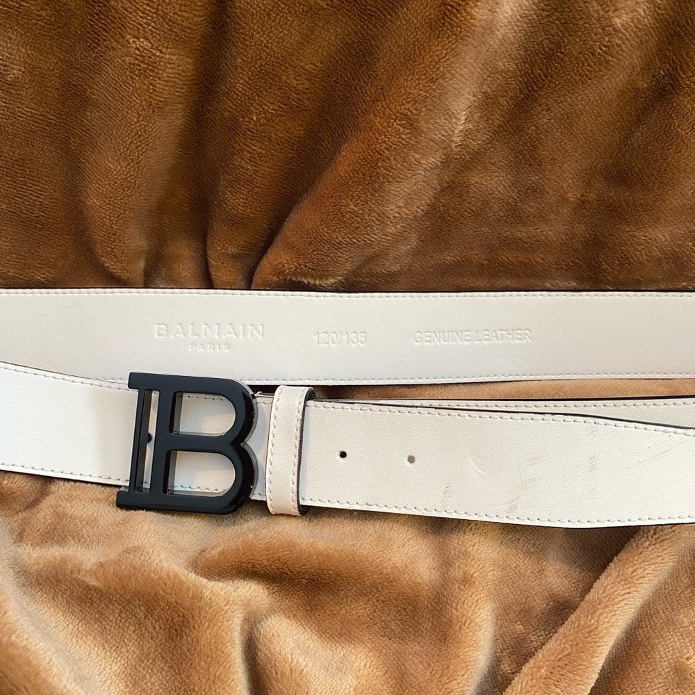 Balmain White Leather Men's Belt